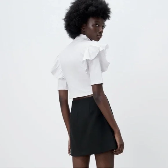 ZARA Ruffle Ribbed Tee - Picture 2 of 9